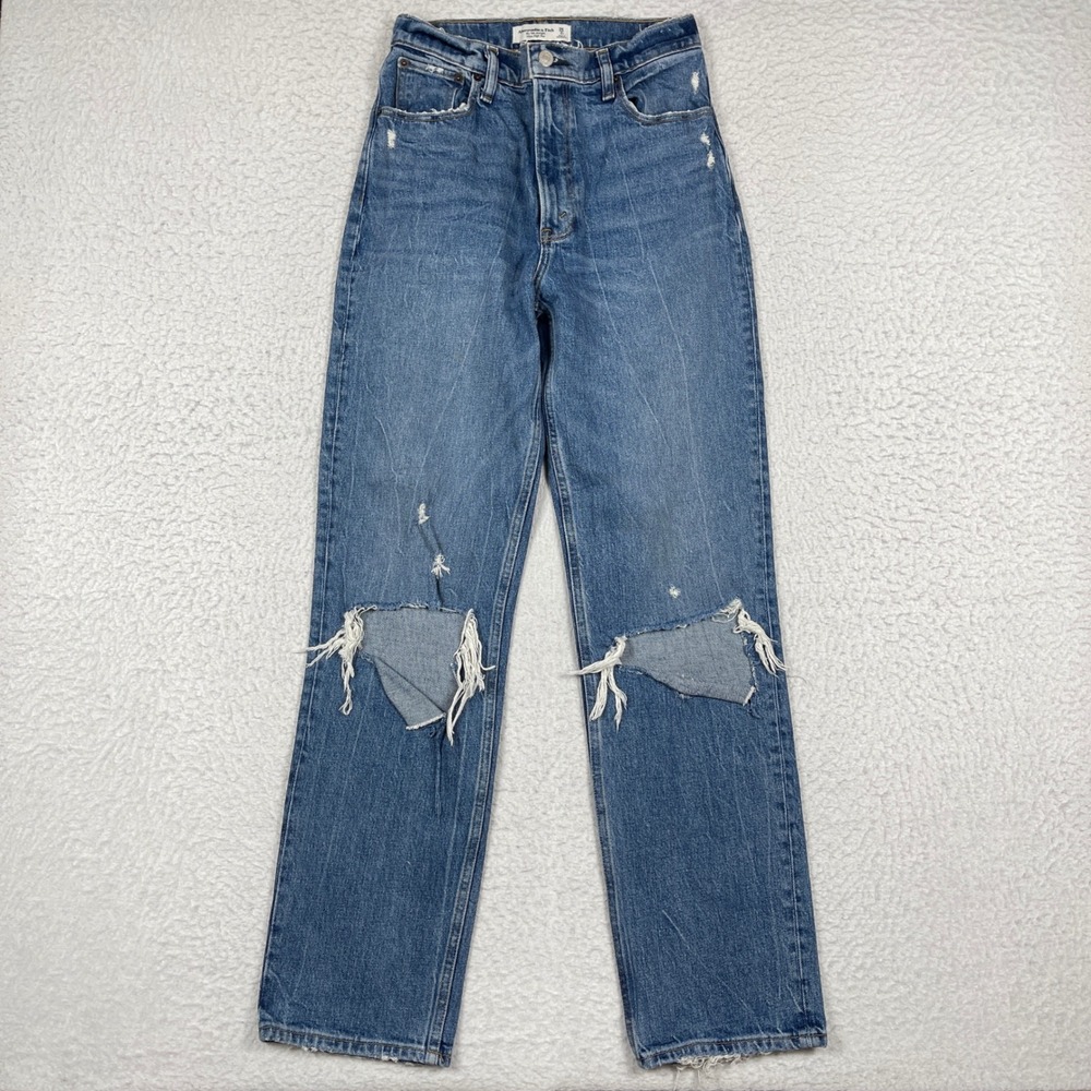 Abercrombie & Fitch 90s Straight Jeans Womens 26 Blue Distressed Ultra High Rise